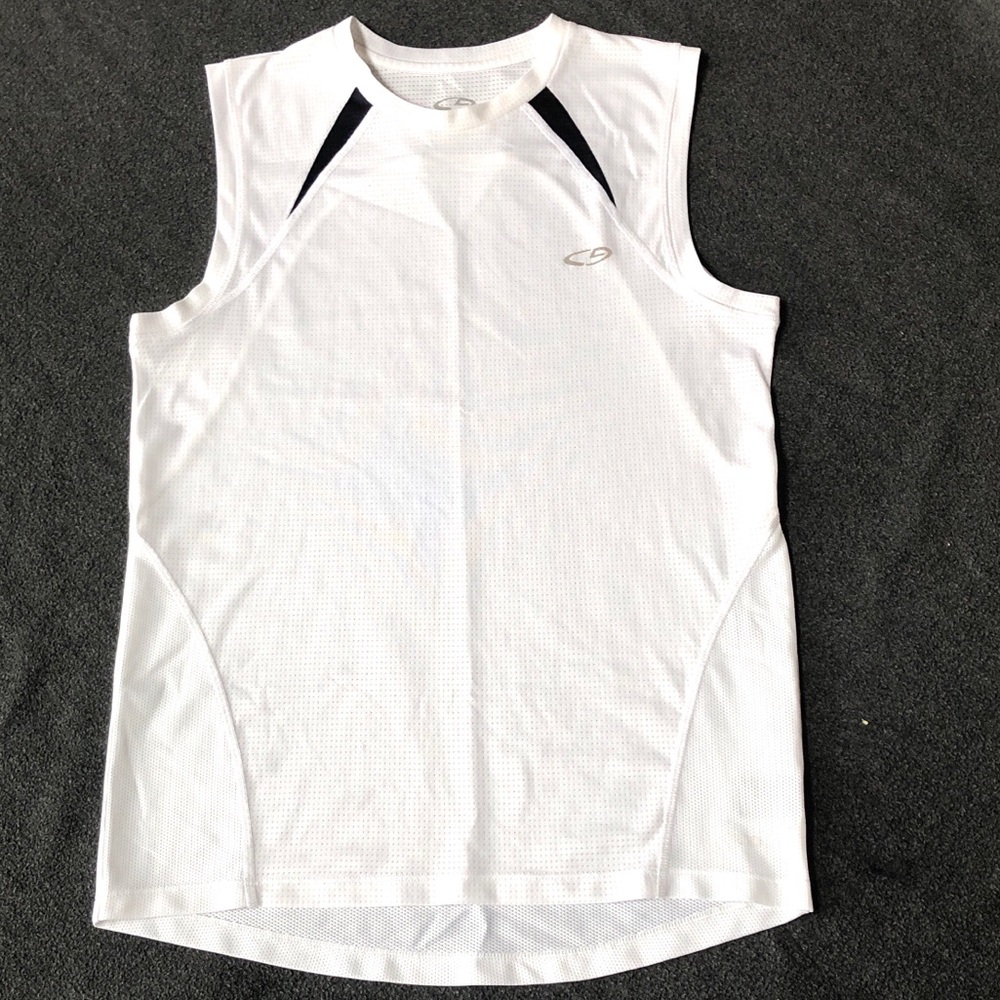 Champion Men’s Sleeveless Duo Dry Mesh Athletic White Tank+Black Accents Size S